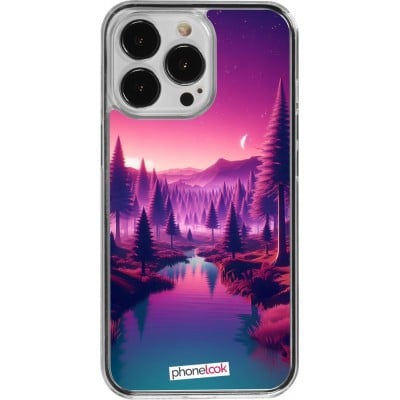 Coque iPhone 13 Pro - Plastique transparent Paysage Violet-Rose