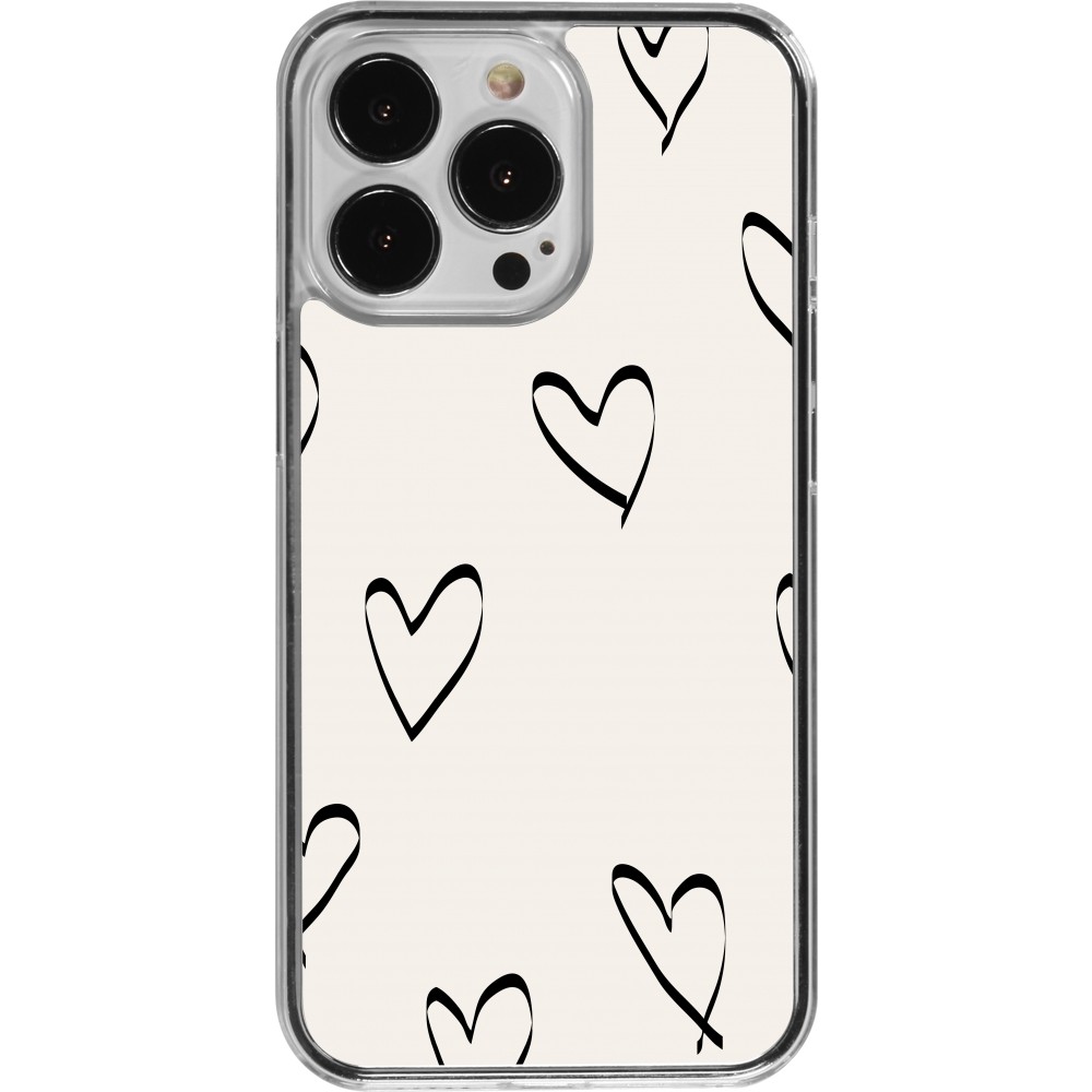 Coque iPhone 13 Pro - Plastique transparent Valentine 2023 minimalist hearts