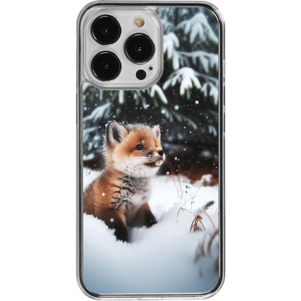 Coque iPhone 13 Pro - Plastique transparent Noël 2023 Renardeau sapin