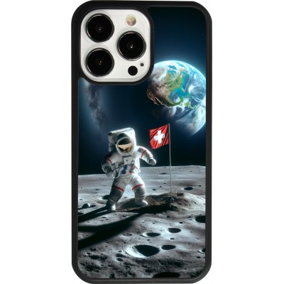 Coque iPhone 13 Pro - Silicone rigide noir Astro Suisse sur lune