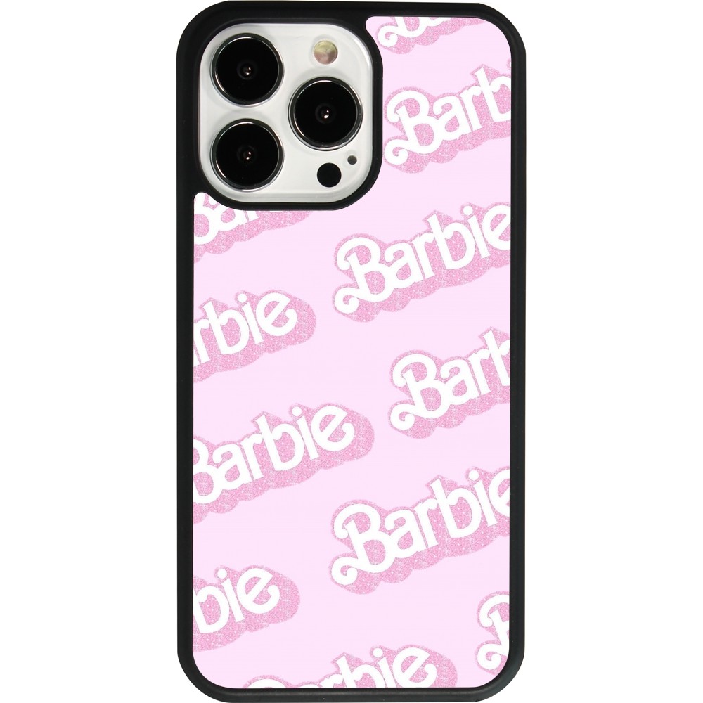 Coque iPhone 13 Pro - Silicone rigide noir Barbie light pink pattern