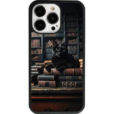 Coque iPhone 13 Pro - Silicone rigide noir Chat livres sombres