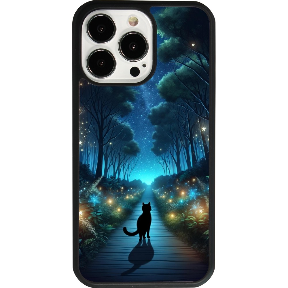 Coque iPhone 13 Pro - Silicone rigide noir Chat noir promenade