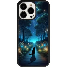 Coque iPhone 13 Pro - Silicone rigide noir Chat noir promenade