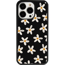 Coque iPhone 13 Pro - Silicone rigide noir Easter 2024 white on black flower