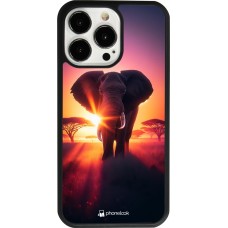 Coque iPhone 13 Pro - Silicone rigide noir Elephant Sunrise Beauty