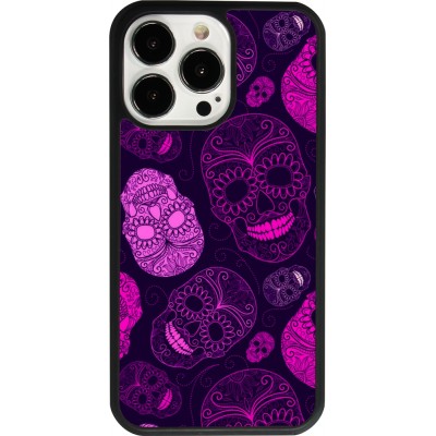 Coque iPhone 13 Pro - Silicone rigide noir Halloween 2023 pink skulls