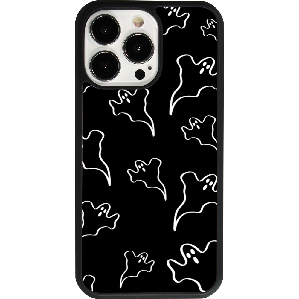 Coque iPhone 13 Pro - Silicone rigide noir Halloween 2024 black and white ghosts