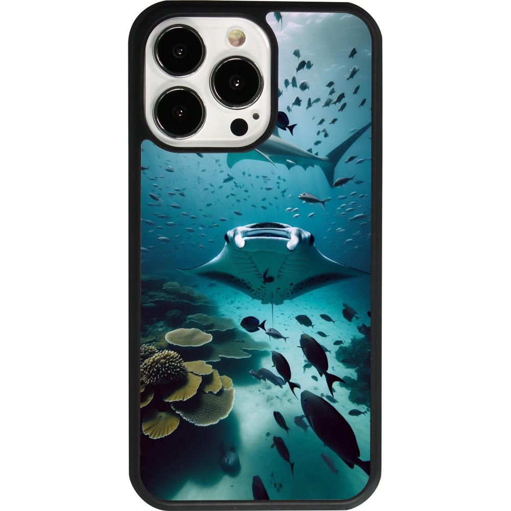 Coque iPhone 13 Pro - Silicone rigide noir Manta Lagon Nettoyage