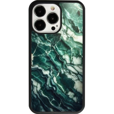 Coque iPhone 13 Pro - Silicone rigide noir Marbre vert majestueux