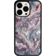 Coque iPhone 13 Pro - Silicone rigide noir Marbre violette argentée