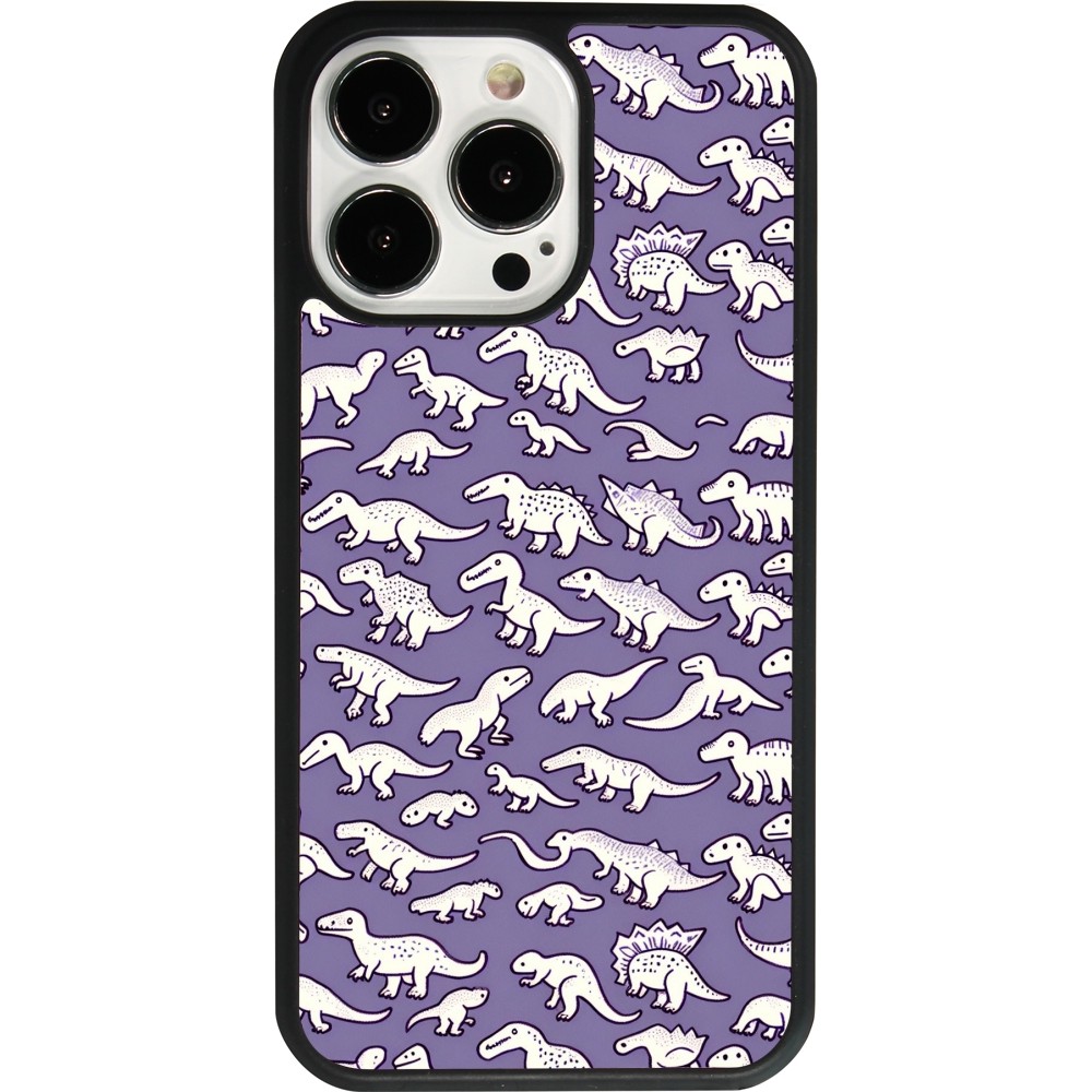 Coque iPhone 13 Pro - Silicone rigide noir Mini dino pattern violet