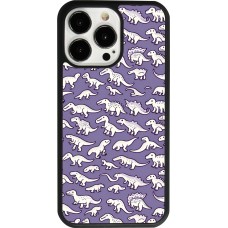 Coque iPhone 13 Pro - Silicone rigide noir Mini dino pattern violet