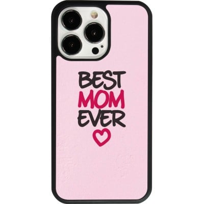 Coque iPhone 13 Pro - Silicone rigide noir Mom 2023 best Mom ever pink