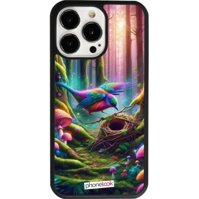 Coque iPhone 13 Pro - Silicone rigide noir Oiseau Nid Forêt