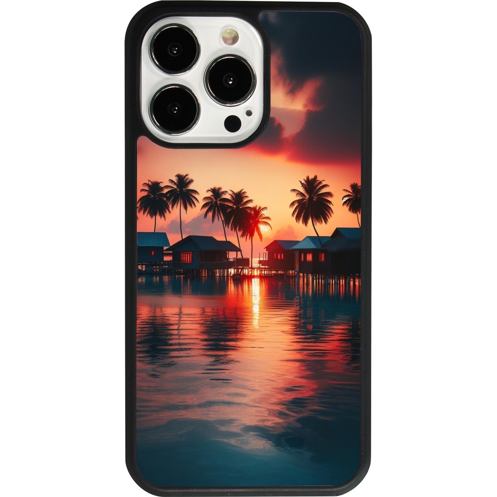 Coque iPhone 13 Pro - Silicone rigide noir Paradis Maldives