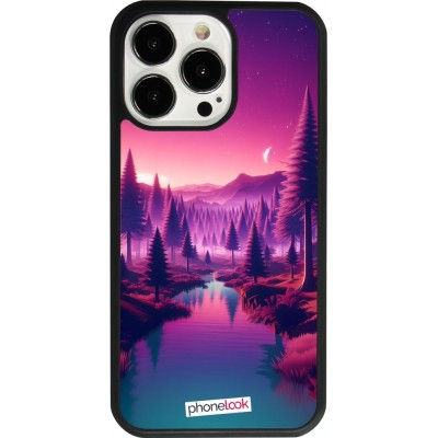 Coque iPhone 13 Pro - Silicone rigide noir Paysage Violet-Rose