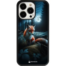 Coque iPhone 13 Pro - Silicone rigide noir Renard lune forêt