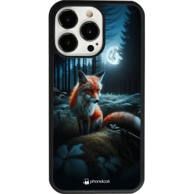 Coque iPhone 13 Pro - Silicone rigide noir Renard lune forêt