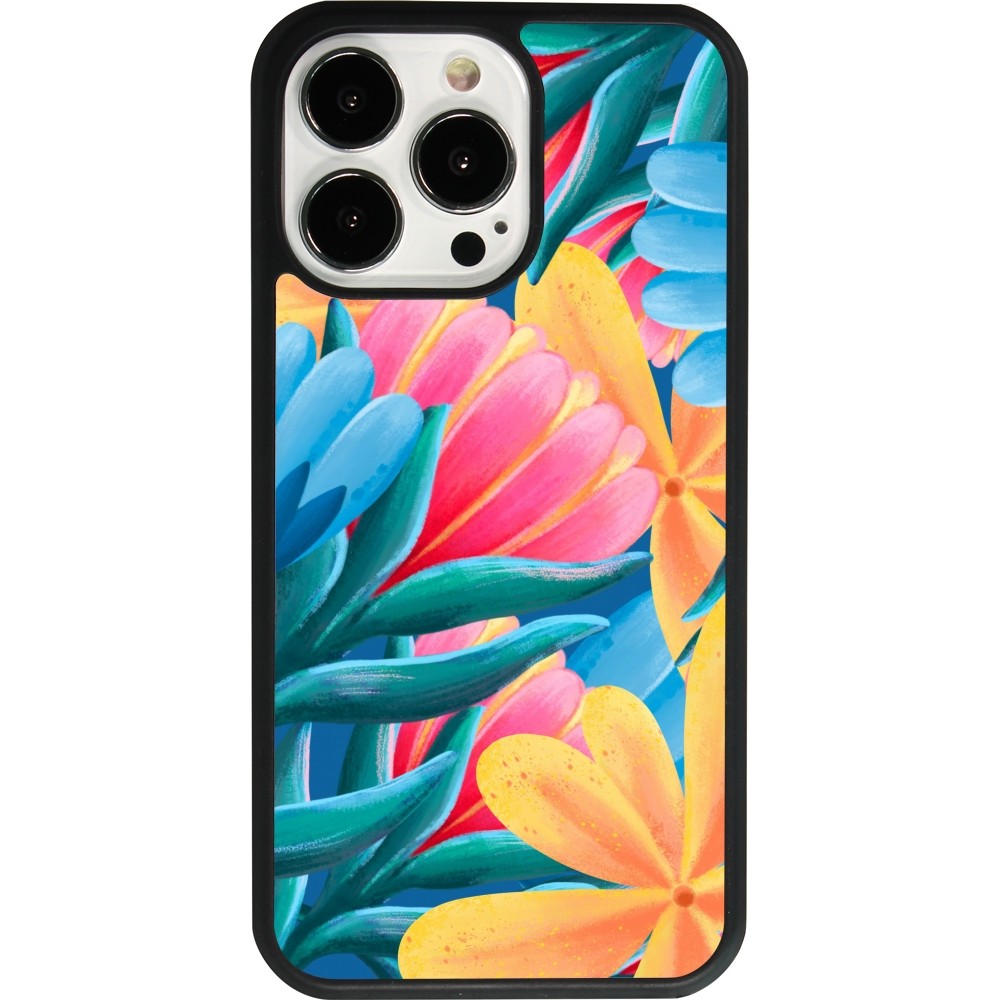 Coque iPhone 13 Pro - Silicone rigide noir Spring 23 colorful flowers