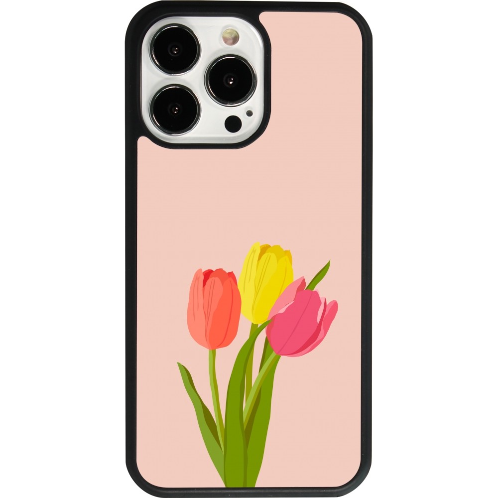 Coque iPhone 13 Pro - Silicone rigide noir Spring 23 tulip trio