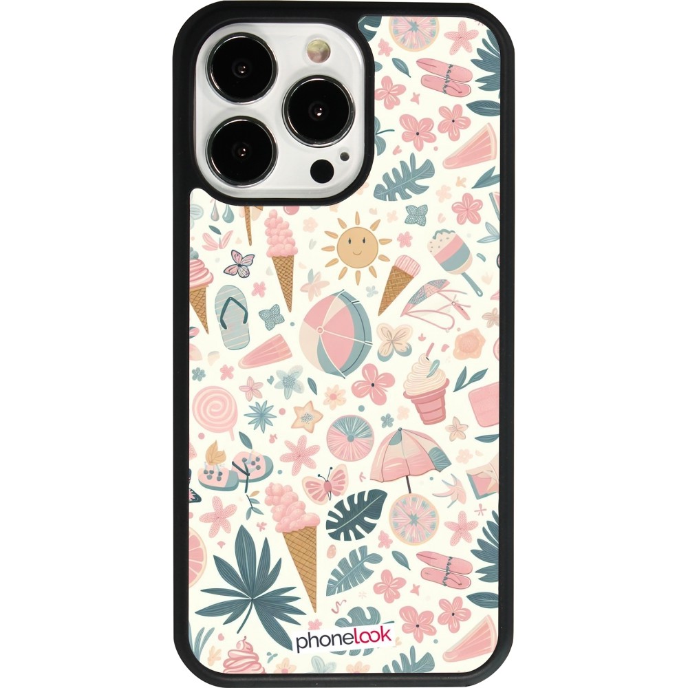 Coque iPhone 13 Pro - Silicone rigide noir Summer Pink Pattern