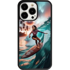 Coque iPhone 13 Pro - Silicone rigide noir Surfeuse Balinaise