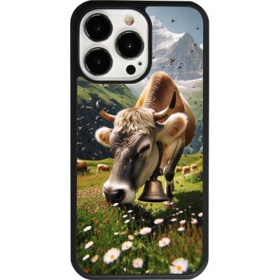 Coque iPhone 13 Pro - Silicone rigide noir Vache montagne Valais