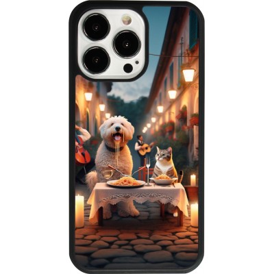 Coque iPhone 13 Pro - Silicone rigide noir Valentine 2024 Dog & Cat Candlelight