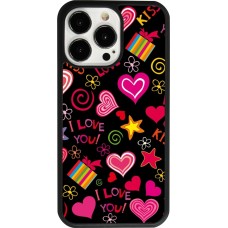 Coque iPhone 13 Pro - Silicone rigide noir Valentine 2023 love symbols