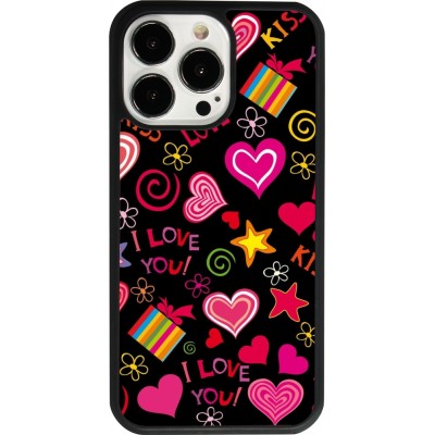 Coque iPhone 13 Pro - Silicone rigide noir Valentine 2023 love symbols