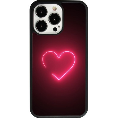 Coque iPhone 13 Pro - Silicone rigide noir Valentine 2023 single neon heart