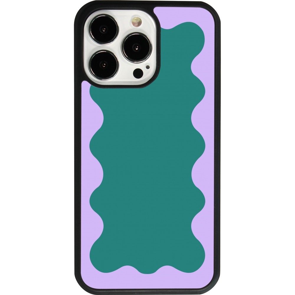 Coque iPhone 13 Pro - Silicone rigide noir Wavy Rectangle Green Purple