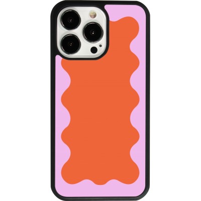 Coque iPhone 13 Pro - Silicone rigide noir Wavy Rectangle Orange Pink