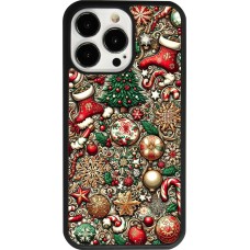 Coque iPhone 13 Pro - Silicone rigide noir Noël 2023 micro pattern