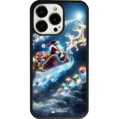 Coque iPhone 13 Pro - Silicone rigide noir Noël 2023 Père Noël enchanté