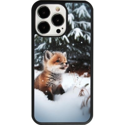 Coque iPhone 13 Pro - Silicone rigide noir Noël 2023 Renardeau sapin