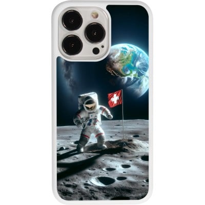 Coque iPhone 13 Pro - Silicone rigide blanc Astro Suisse sur lune