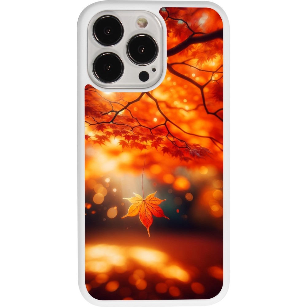 Coque iPhone 13 Pro - Silicone rigide blanc Automne Magique Orange