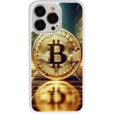 Coque iPhone 13 Pro - Silicone rigide blanc Bitcoin Standing