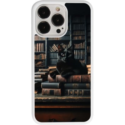 Coque iPhone 13 Pro - Silicone rigide blanc Chat livres sombres