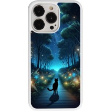 Coque iPhone 13 Pro - Silicone rigide blanc Chat noir promenade