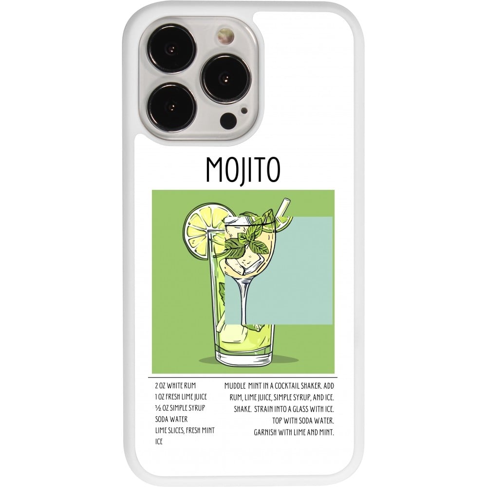 Coque iPhone 13 Pro - Silicone rigide blanc Cocktail recette Mojito