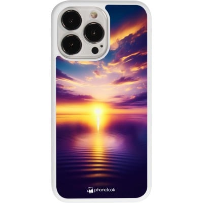 Coque iPhone 13 Pro - Silicone rigide blanc Coucher soleil jaune violet