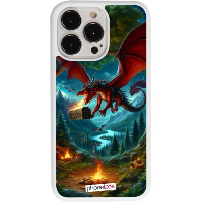 Coque iPhone 13 Pro - Silicone rigide blanc Dragon Volant Forêt Trésor