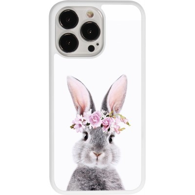 Coque iPhone 13 Pro - Silicone rigide blanc Easter 2023 flower bunny