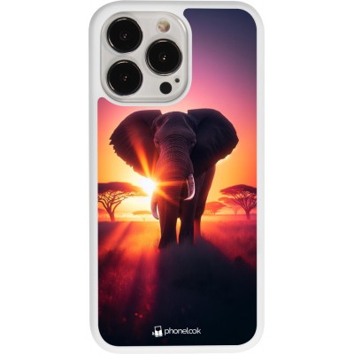 Coque iPhone 13 Pro - Silicone rigide blanc Elephant Sunrise Beauty