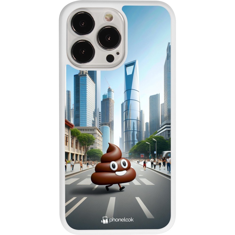 Coque iPhone 13 Pro - Silicone rigide blanc Emoji Caca walk