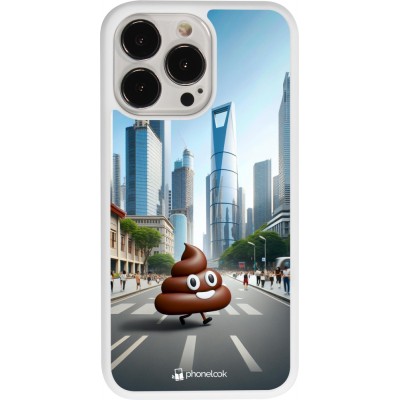 Coque iPhone 13 Pro - Silicone rigide blanc Emoji Caca walk