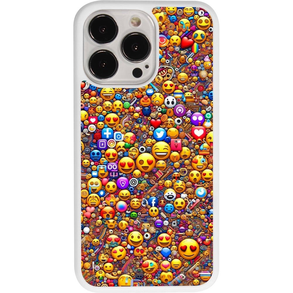 Coque iPhone 13 Pro - Silicone rigide blanc Emoji mixed